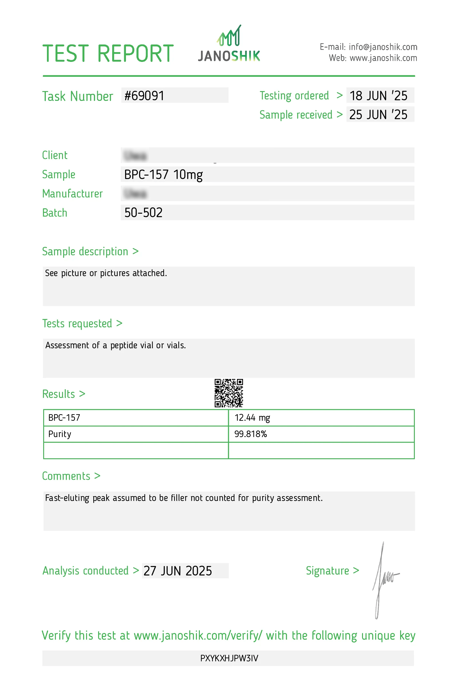 Peptilon Certificate of Analysis BPC-157 10mg