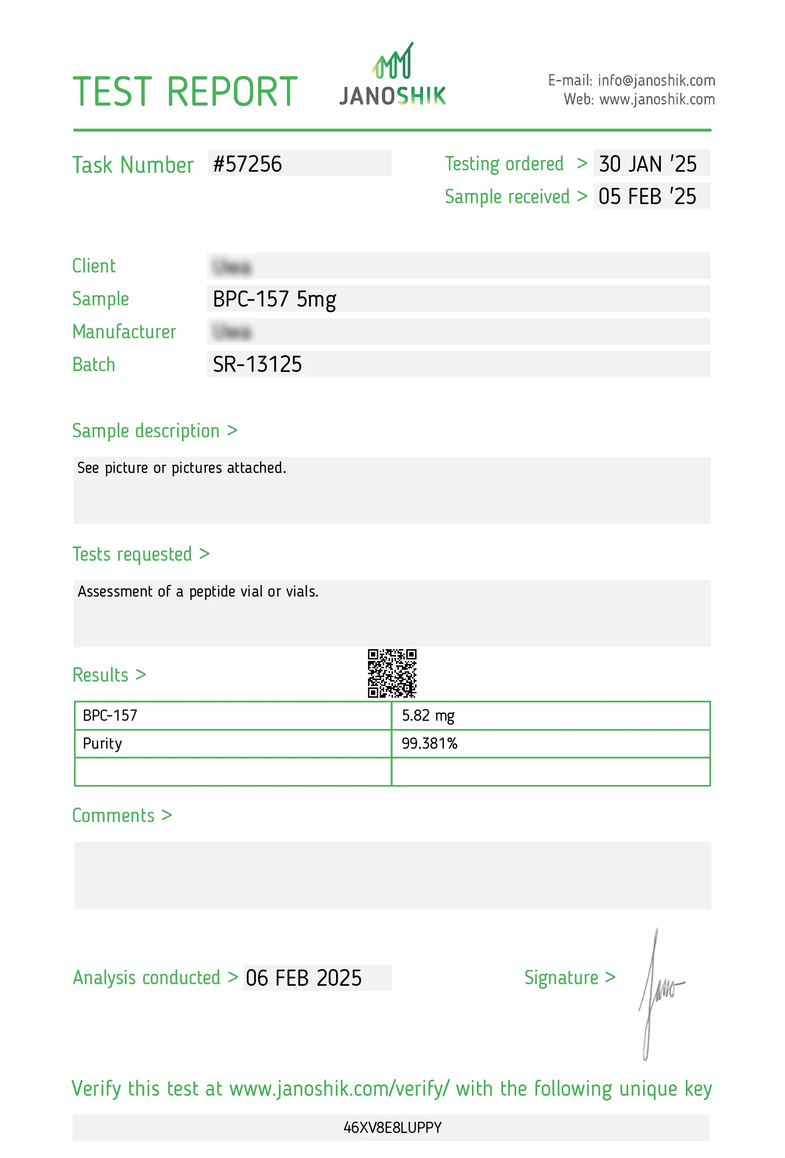 Peptilon Certificate of Analysis BPC-157 5mg