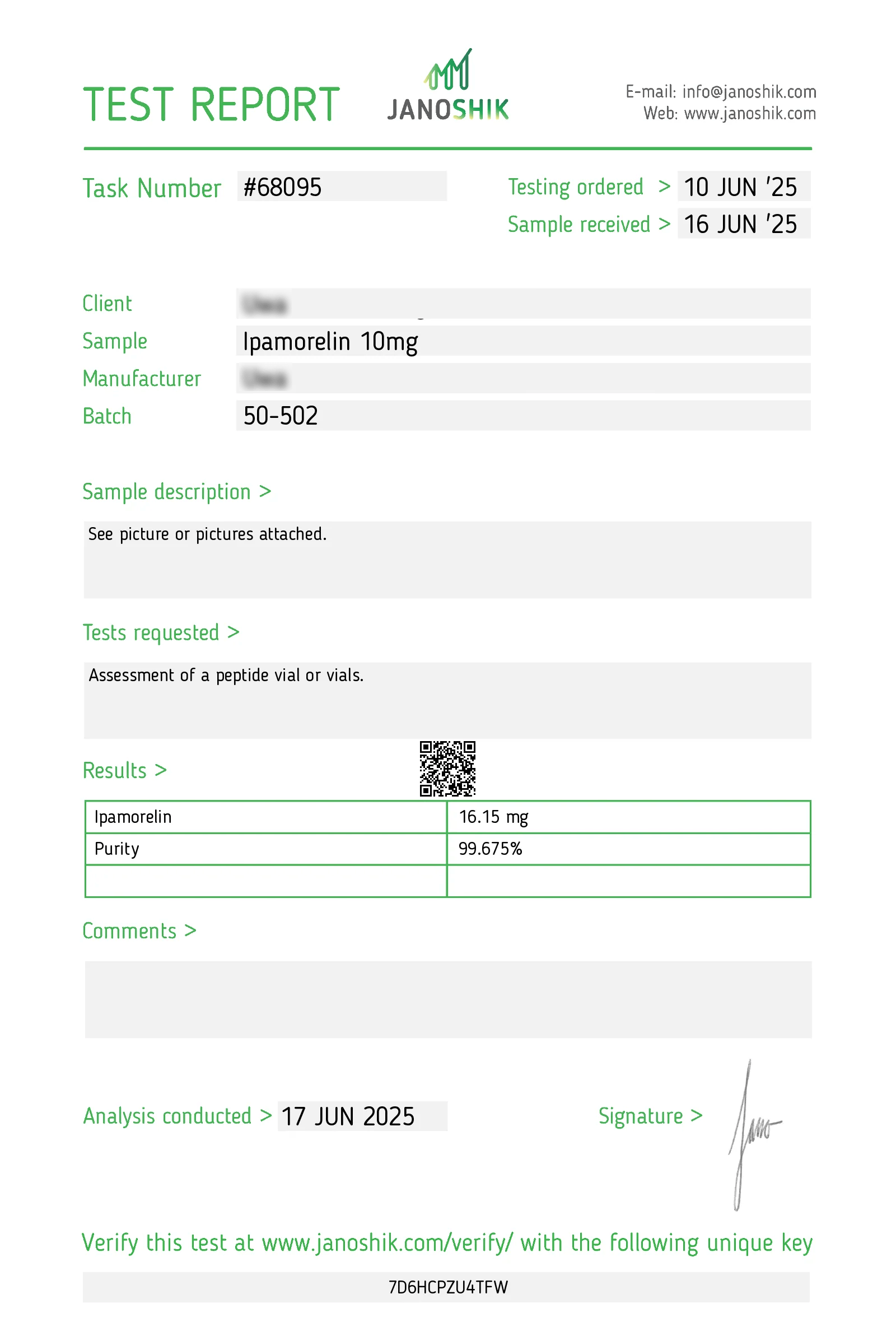Peptilon Certificate of Analysis Ipamorelin 10mg