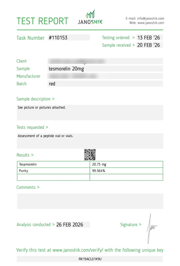Peptilon Certificate of Analysis tesamorelin 20mg