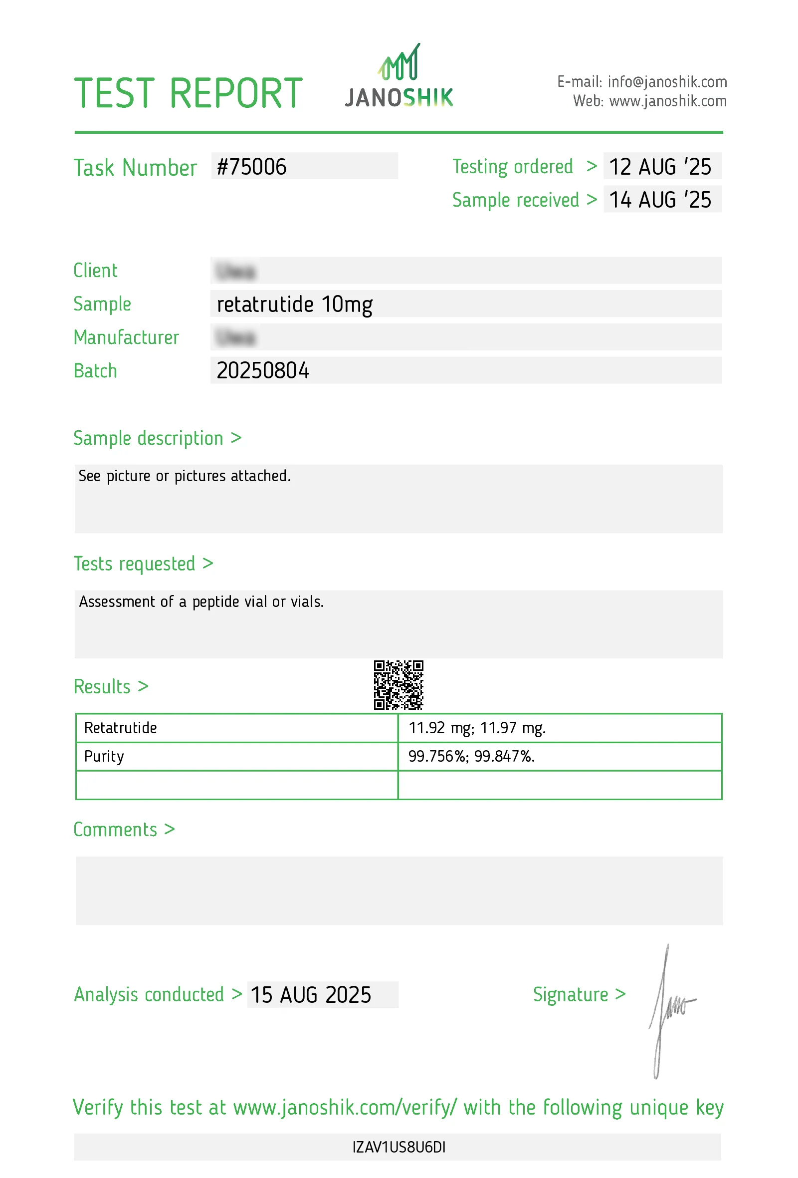 Peptilon Certificate of Analysis Retatrutide 10mg