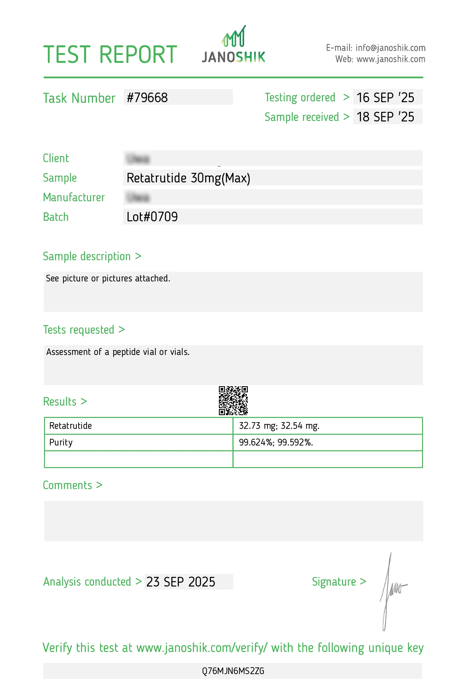 Peptilon Certificate of Analysis Retatrutide 30mg